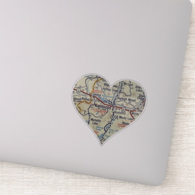 Adesivo Mapa de Vintagem do Heart Kamloops (Detalhe)