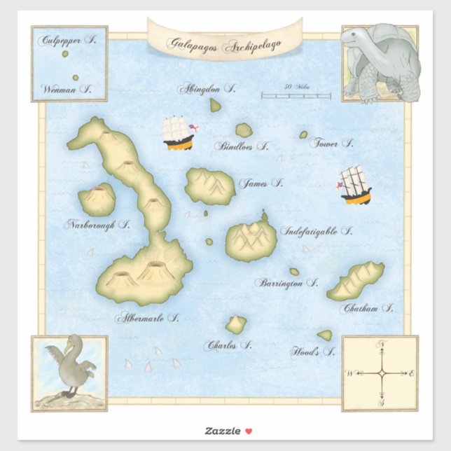 Adesivo Mapa do Arquipélago Faux Antique Galápagos com Nav (Folha)