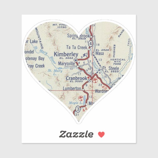 Adesivo Mapa do Cranbrook BC Vintage (Folha)