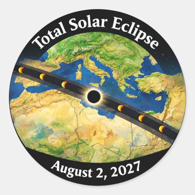 Adesivo Mapa do Eclipse Solar Total de 2027 (Frente)