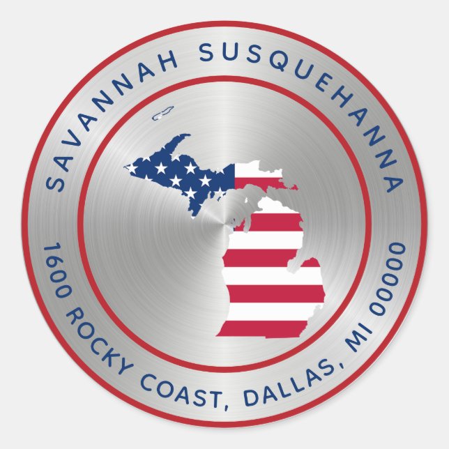 Adesivo Mapa do Estado Azul Branco Silver no Michigan (Frente)