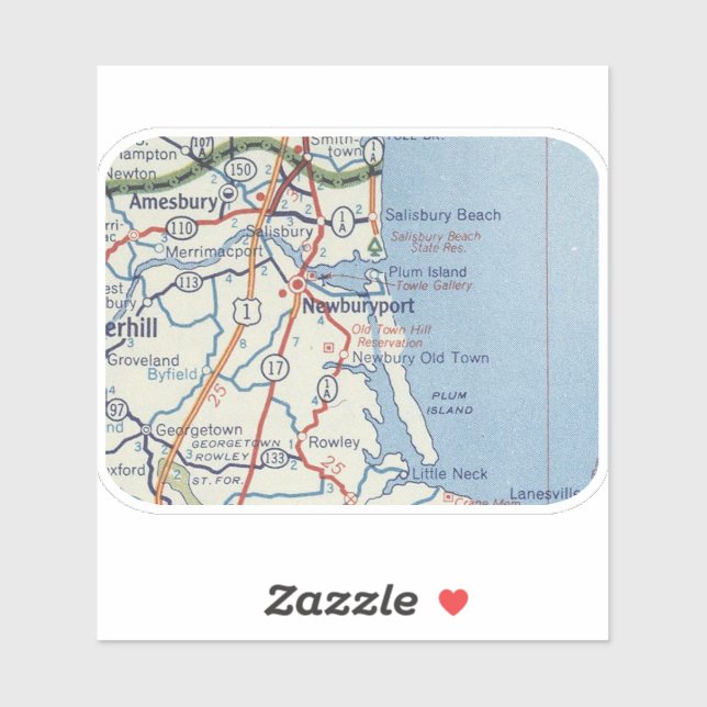 Adesivo Mapa do MÃE Vintage do Newburyport (Folha)