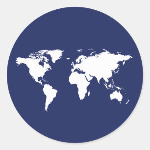 Adesivo mapa do mundo branco gráfico em azul