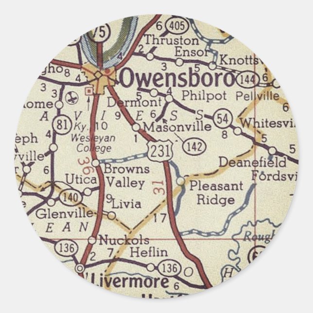 Adesivo Mapa do Owensboro Kentucky (Frente)