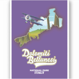 Adesivo mapa do parque nacional do dolomé bellunesi itália