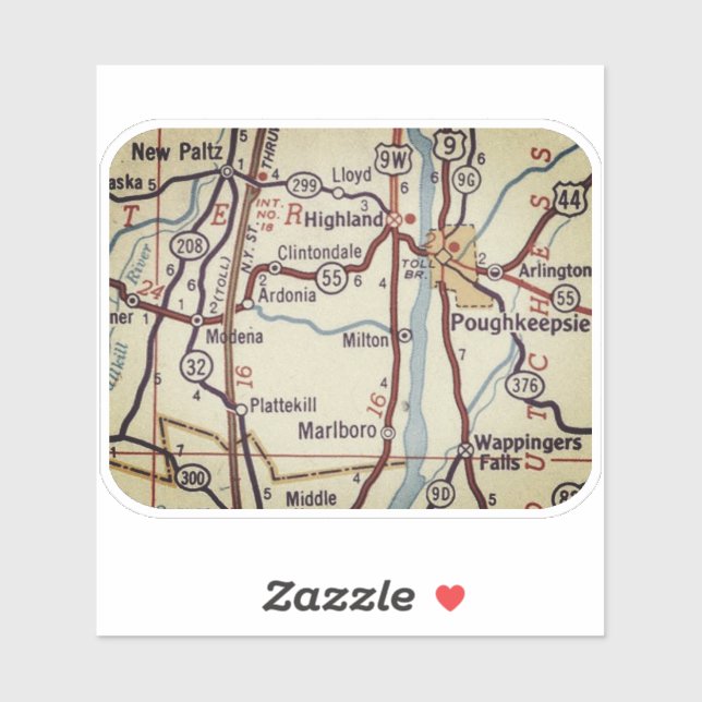 Adesivo Mapa do Poughkeepsie Vintage (Folha)