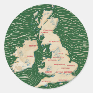 Adesivo Mapa do Reino Unido Cartaz verde vintage