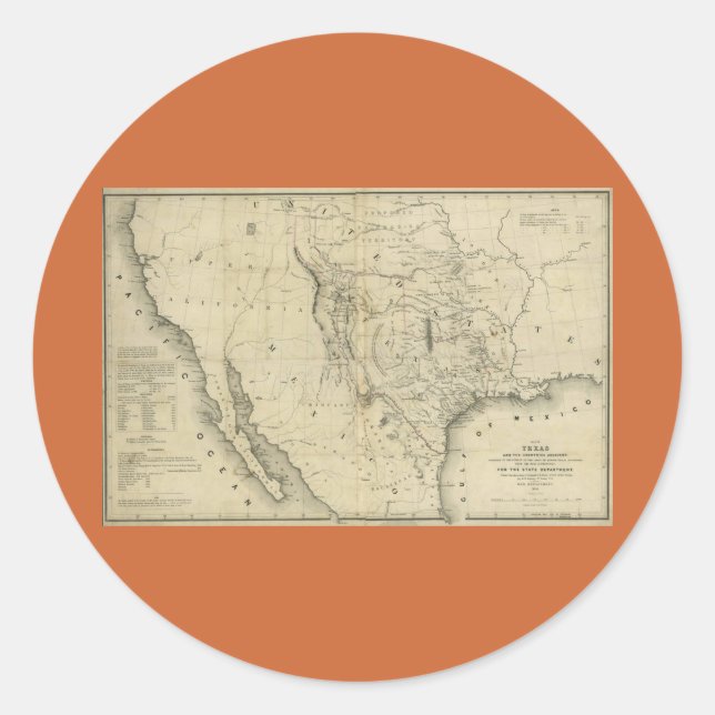 Adesivo Mapa do Texas e dos países adjacentes em 1844 (Frente)