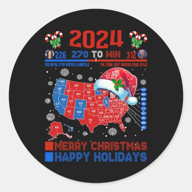 Adesivo Mapa Eleitoral 2024 Merry Christmas Trump Landslid (Frente)