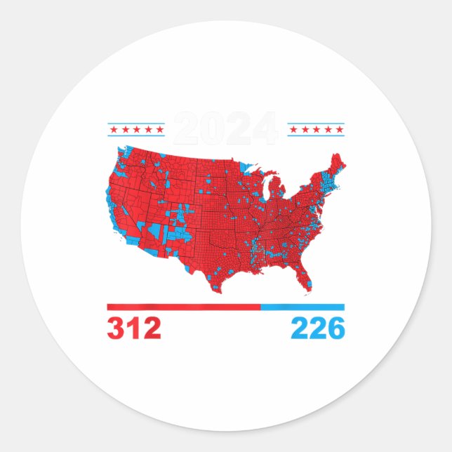 Adesivo Mapa Eleitoral Trump 312 Red 2024 Resultados Eleit (Frente)