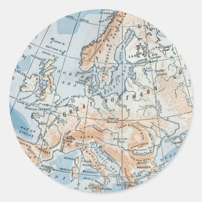 Adesivo Mapa Físico da Europa (1916) (Frente)