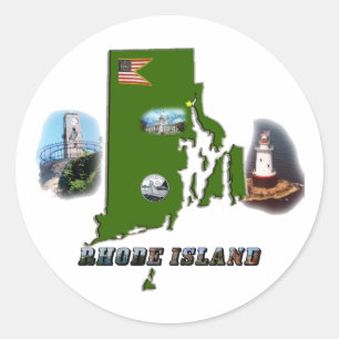 Adesivo Mapa, Fotos e Texto de Rhode Island
