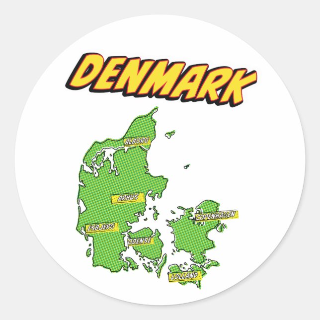 Adesivo Mapa ilustrado da Dinamarca em Pop Art (Frente)
