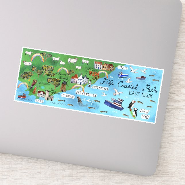 Adesivo Mapa Ilustrado da Fife Coastal Path Scotland (Detalhe)