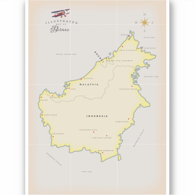 Adesivo Mapa ilustrado de Bornéu (Frente)