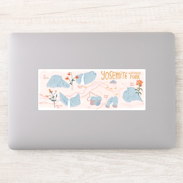 Adesivo Mapa Ilustrado do Parque Nacional Yosemite Califor (Computador)
