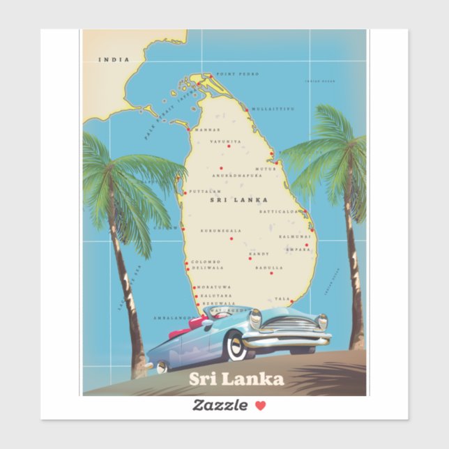Adesivo Mapa ilustrado do Sri Lanka (Folha)