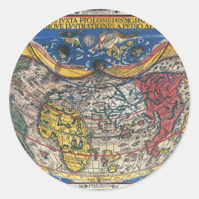 Adesivo Mapa Mundial Anti-Cardíaco de Peter Apian 1520 (Frente)