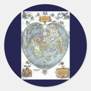 Adesivo Mapa Mundial Antigo em Forma de Coração Vintage Pe