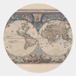 Adesivo Mapa Mundial Antiquado: Arte Cartográfica Históric