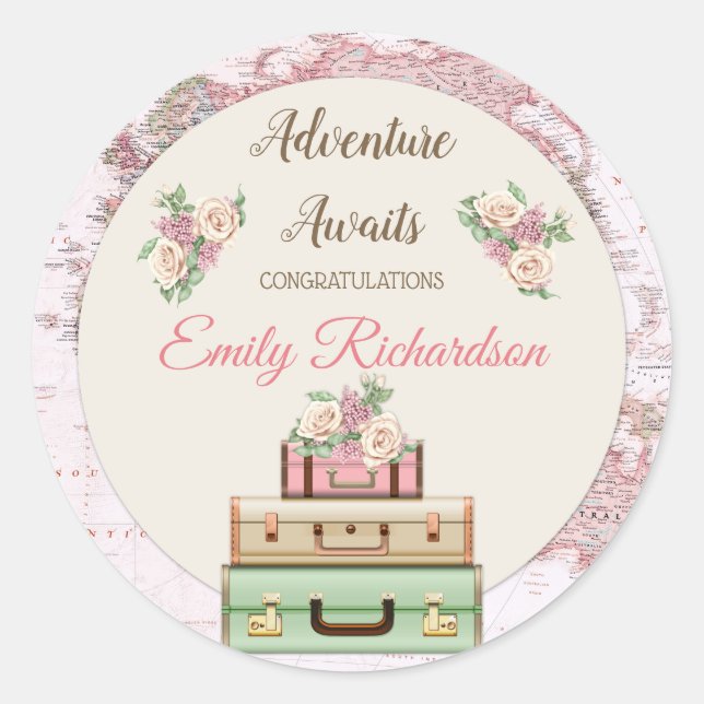 Adesivo Mapa Mundial de Viagens de Aventura Floral Rosa (Frente)