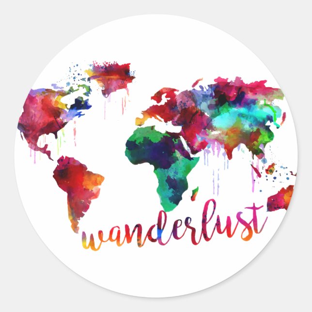 Adesivo Mapa Mundial de Wanderlust da Aquarela (Frente)