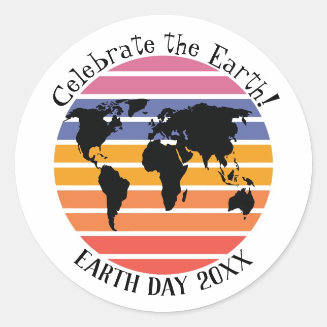 Adesivo Mapa Mundial do Dia da Terra Silhueto Retrosolar (Frente)