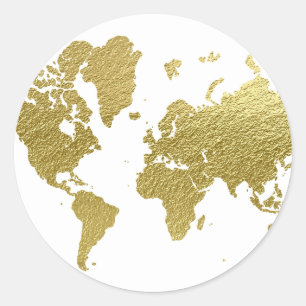 Adesivo Mapa Mundial Elegante em Dourado