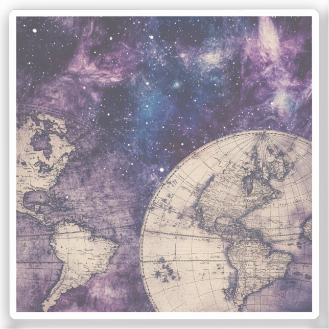 Adesivo Mapa Mundial Vintage Celestial (3) (Frente)