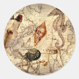 Adesivo Mapa náutico da linha de costa do mar com estrelas