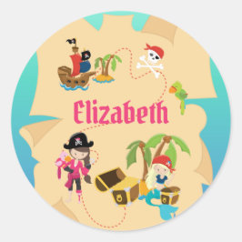 Adesivo Mapa personalizado do tesouro da garota-pirata