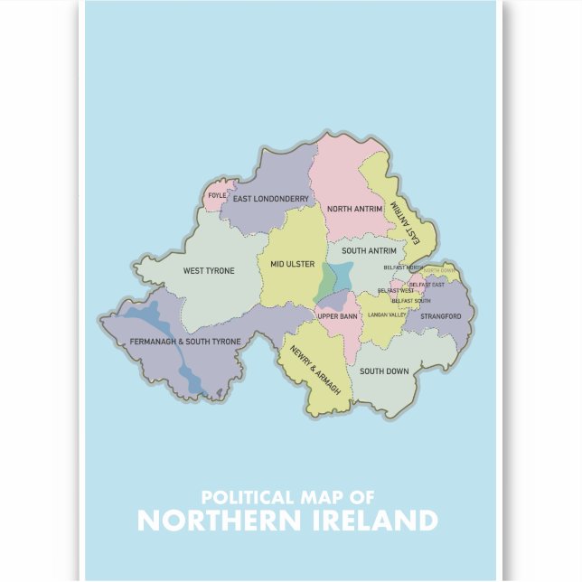 Adesivo Mapa Político Da Irlanda Norte. (Frente)