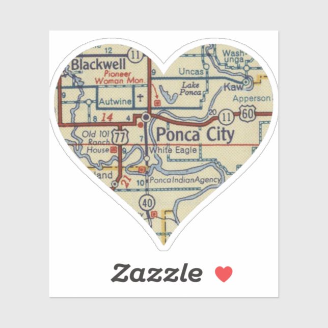 Adesivo Mapa Retroativo da Cidade de Ponca OK (Folha)