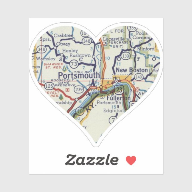 Adesivo Mapa Retroativo de Portsmouth Ohio (Folha)