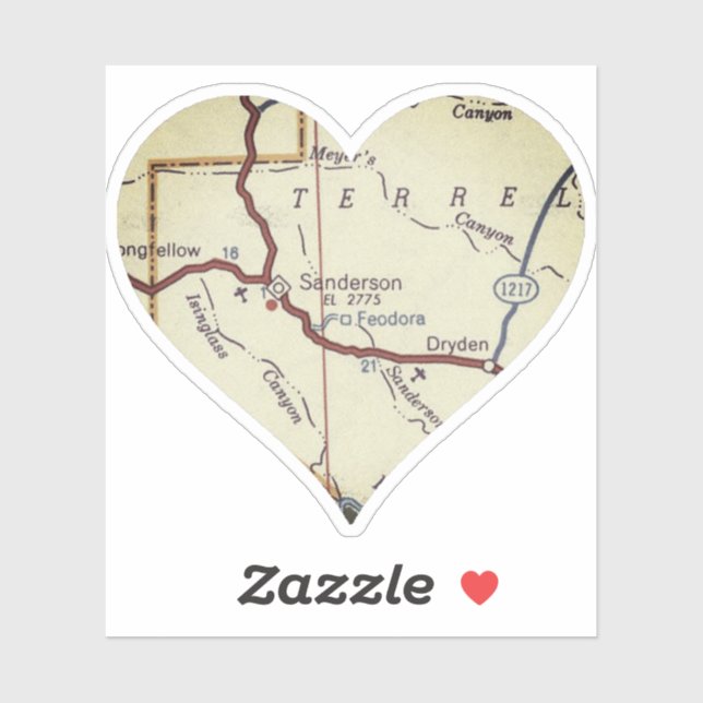 Adesivo Mapa Retroativo do Sanderson TX (Folha)