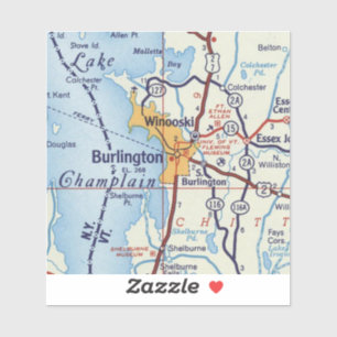 Adesivo Mapa Vintage de Burlington Vermont