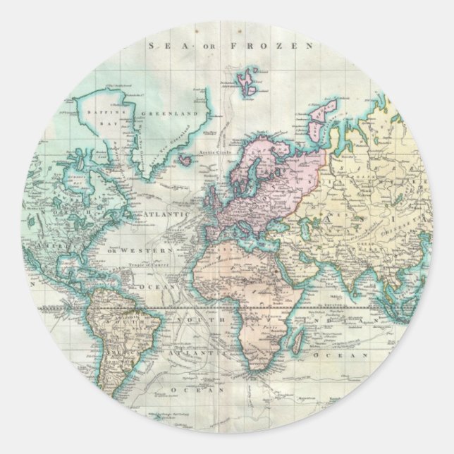 Adesivo Mapa Vintage do Mundo (1801) (Frente)