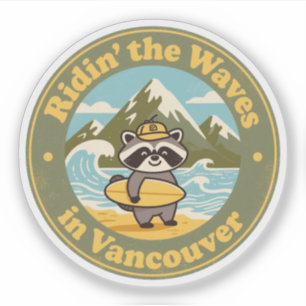 Adesivo Mapache Surfista Vintage de Vancouver