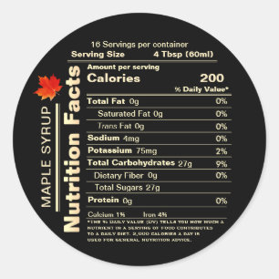 Adesivo Maple Syrup Nutrition Facts Red Sugar Maple Leaf