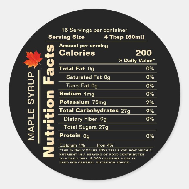 Adesivo Maple Syrup Nutrition Facts Red Sugar Maple Leaf (Frente)