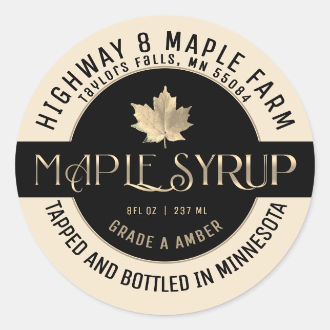 ADESIVO MAPLE SYRUP STATE NAME LABEL IVORY & BLACLE (Frente)