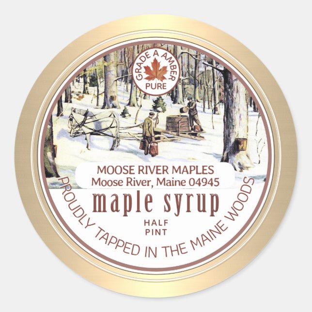 Adesivo Maple Syrup Tapped Trees Maple Borda Dourada Folha (Frente)