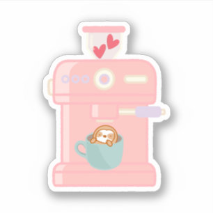 Adesivo Máquina de Café Espresso Fofa Preguiça