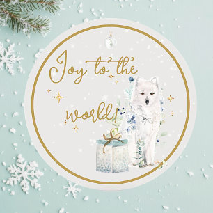 Adesivo Maravilha de inverno Snow Wolf Joy para o mundo