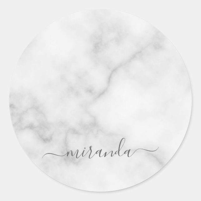 Adesivo Marble Branco de Nome Personalizado de Script Mode (Frente)