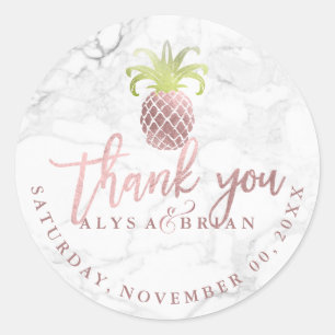 Adesivo Marble/Faux Rosa Dourado Abacaxi Obrigado