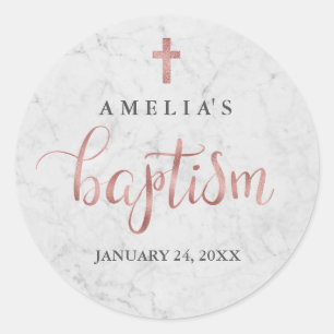 Adesivo Marble Faux Rosa Dourado Baptism Sticker