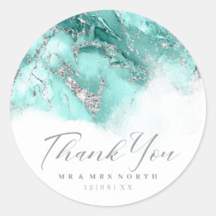 Adesivo Marble Glitter Wedding Teal Silver ID644