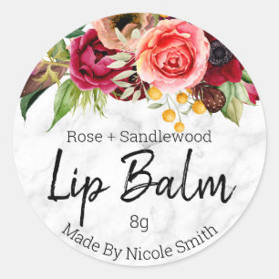 Adesivo Marble Watercolor Flowers Lip Balm Pote Labels