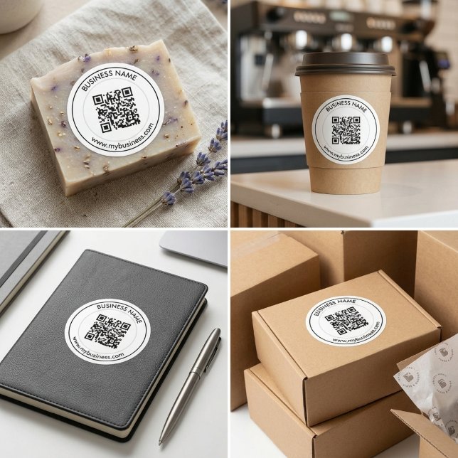Adesivo Marca Comercial de Código QR Personalizado (Custom QR Code Business Branding Classic Round Sticker)